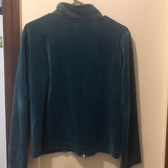 Teal colored Hanes velour front zip sweatshirt with 2 front pockets in large - Picture 4 of 4